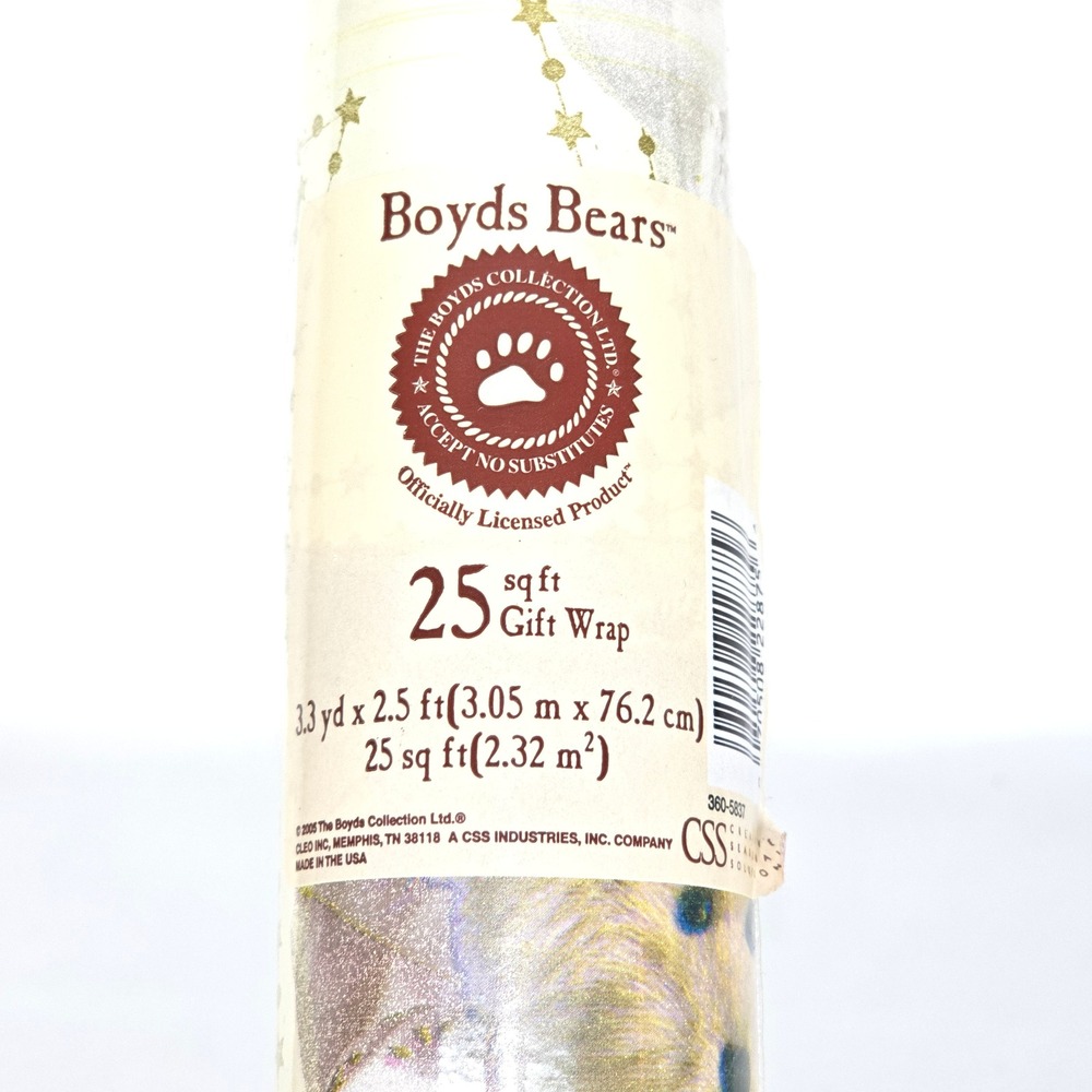 Boyds Bears Christmas Gift Wrap 25 Sq Ft Vintage‎ 2005 Teddy Bear Angel Wrap NOS